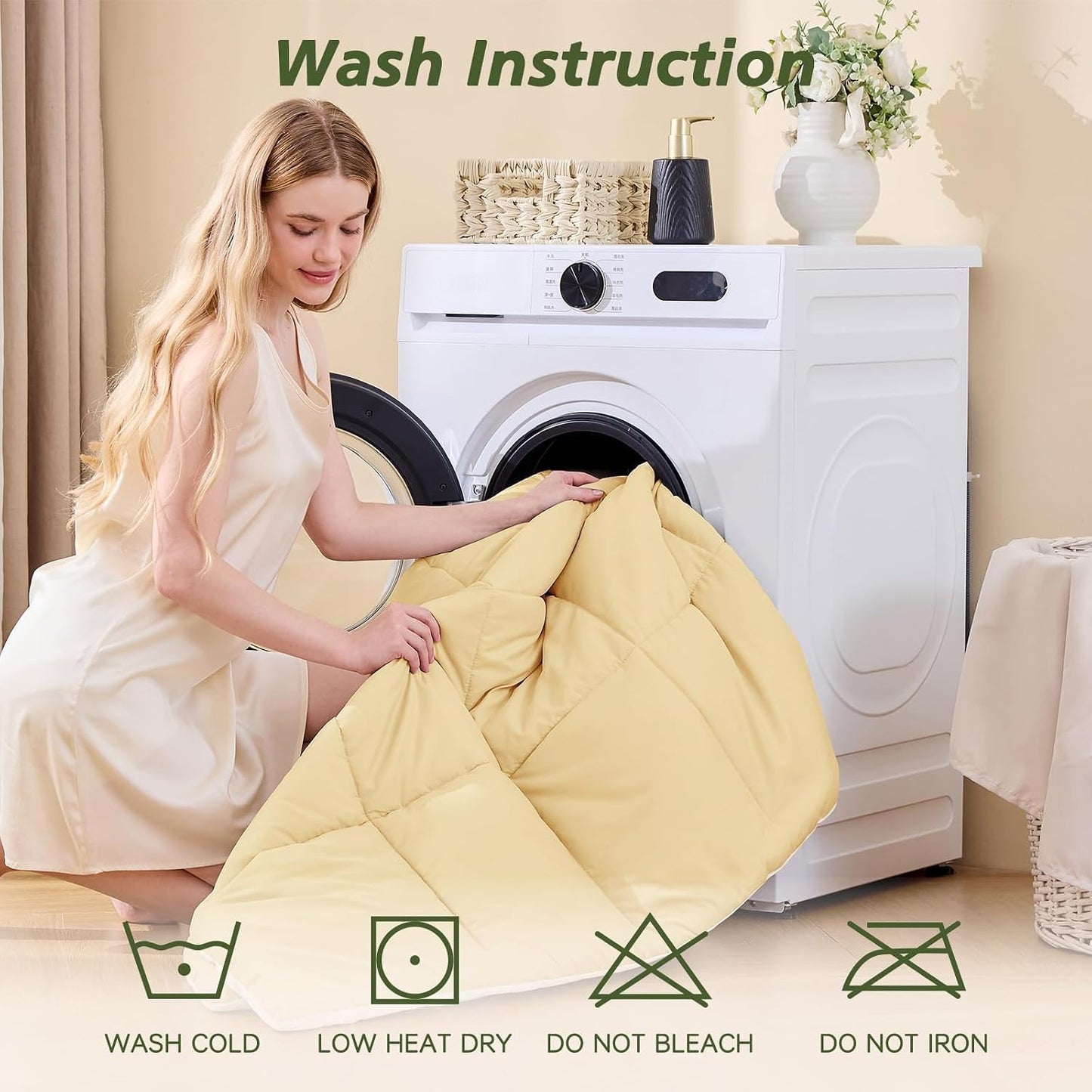 7 Pieces Full Size Comforter Set, Reversible Bed in a Bag Full, All Season Bedding Set with Comforter, Flat & Fitted Sheets, Pillowcases & Shams, Light Yellow & Ivory