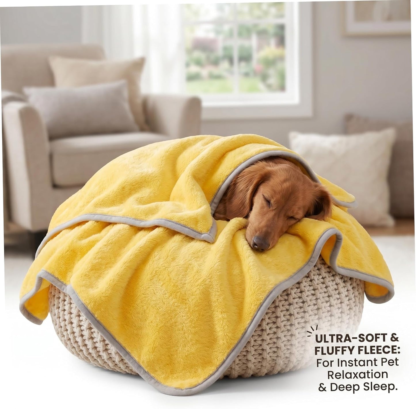 Yellow Dog Blanket, Calming Yellow Dog Blanket - Double-Layer Warm Soft Pet Mat for Cats & Dogs, Macaron, 23.62x15.75 Inch
