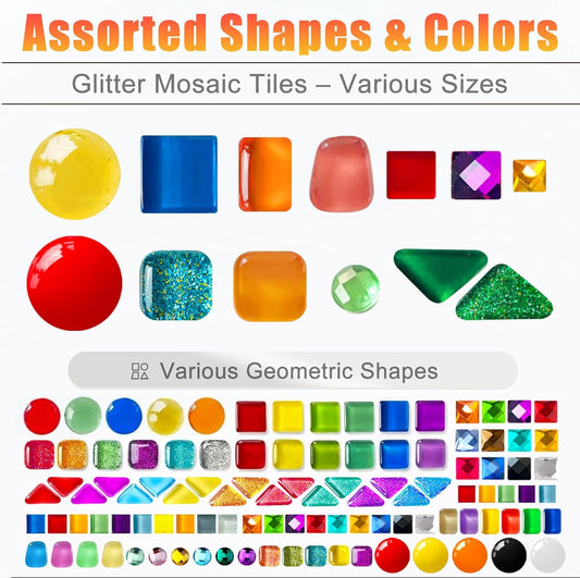 Mosaic Tiles for Crafts Bulk, 4.4 LB Crystal Glass Mosaic Pieces, Assorted Irregular Shapes Multicolor Mix, Tiny Tiles for DIY Art Projects