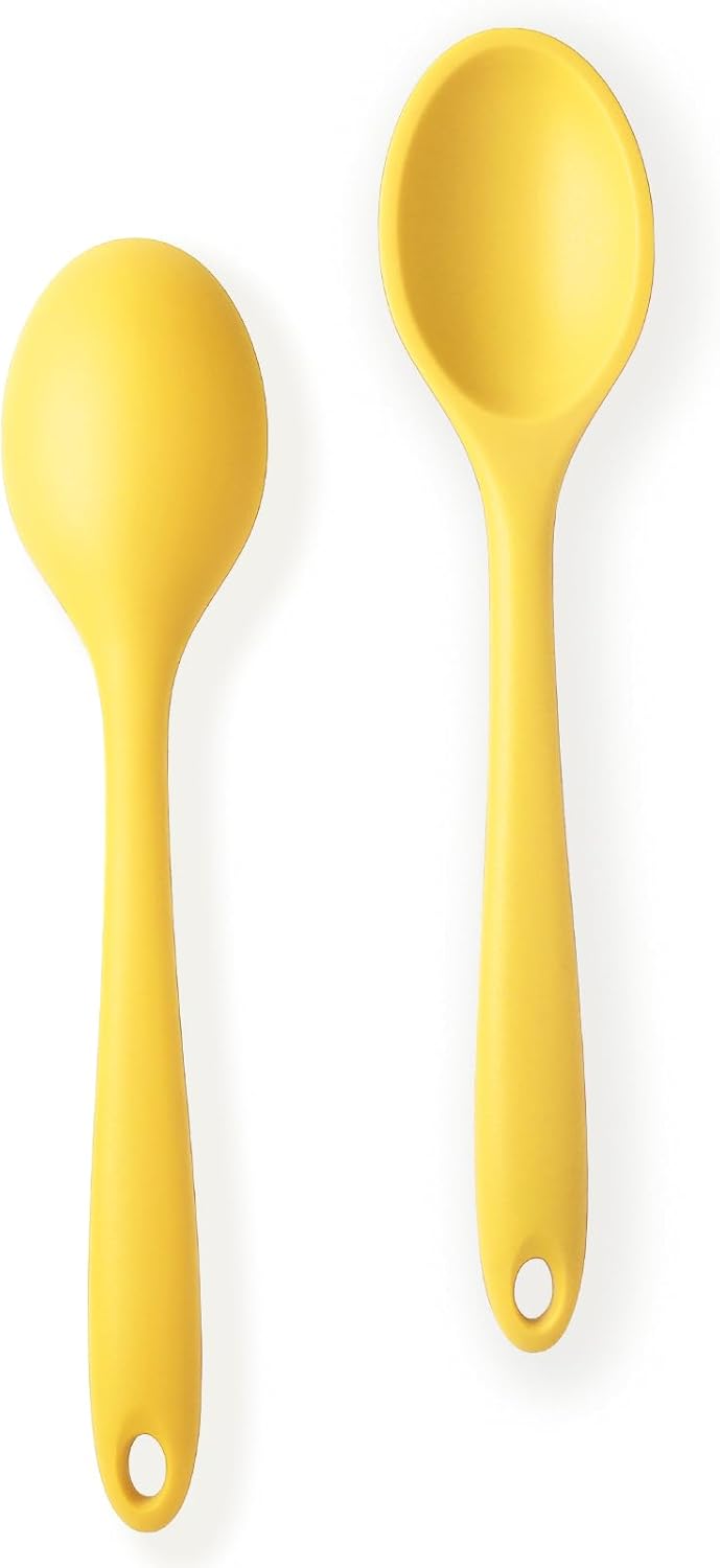 2 Pcs Silicone Spoons for Cooking, Yellow | Heat Resistant, Non-Stick, Mixing Spoon, For Baking Stirring Mixing Basting