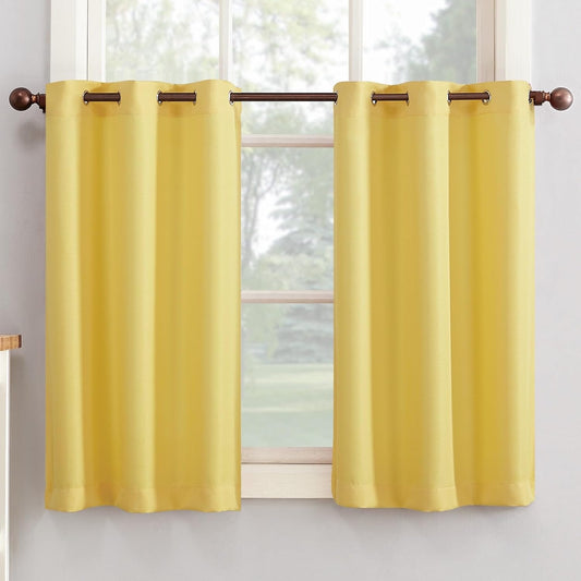 Montego Casual Textured Semi-Sheer Grommet Kitchen Curtain Tier Pair, 56" x 24", Yellow