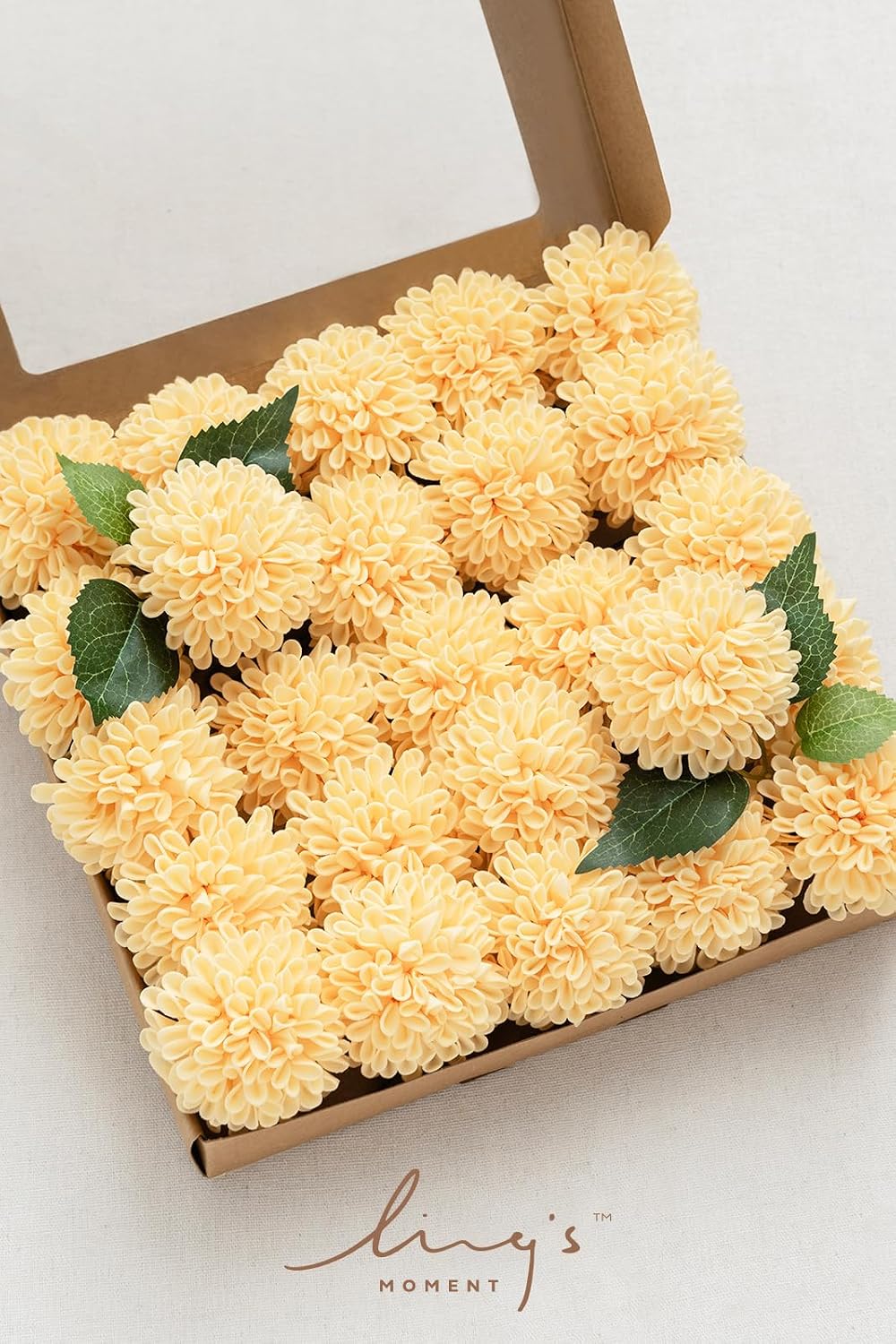 Creamy Yellow Artificial Dahlias, Wedding Flowers, 25 pcs | Artificial Foam Dahlias, Real Touch Flower Blooms with Stems for DIY Wedding Bouquets, Centerpieces, Party & Home Decor