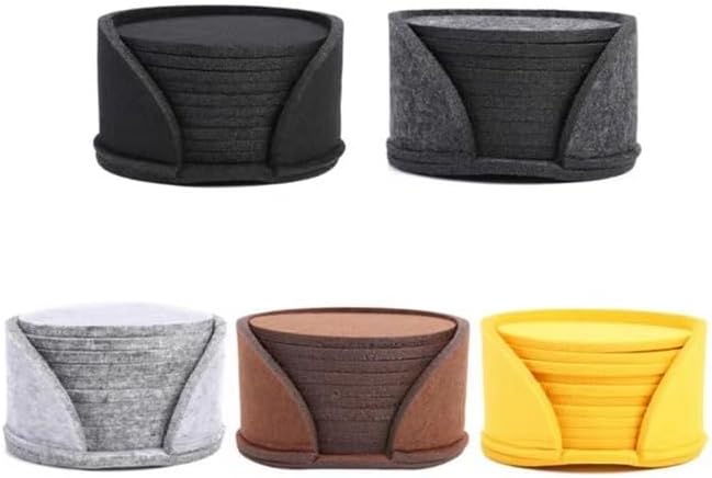 10 Pcs Felt Coasters with Holder, Coasters for Drinks Absorbent, Cup Mat Desk Coaster for Drinks Bar Home Coffee Table Decor Heat Resistant Tabletop Protection, 4Inch (Yellow)