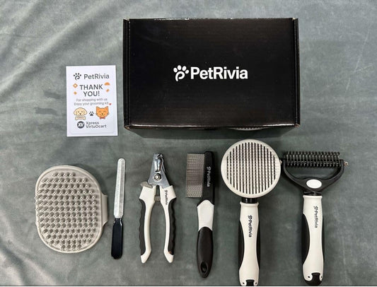 6-in-1 Pet Grooming Kit with Self Cleaning Slicker Brush, Double-Sided Dematting Undercoat Rake, Metal Grooming Comb, Dog & Cat Nail Clippers, Shedding Tool for Dogs, Cats & Rabbits