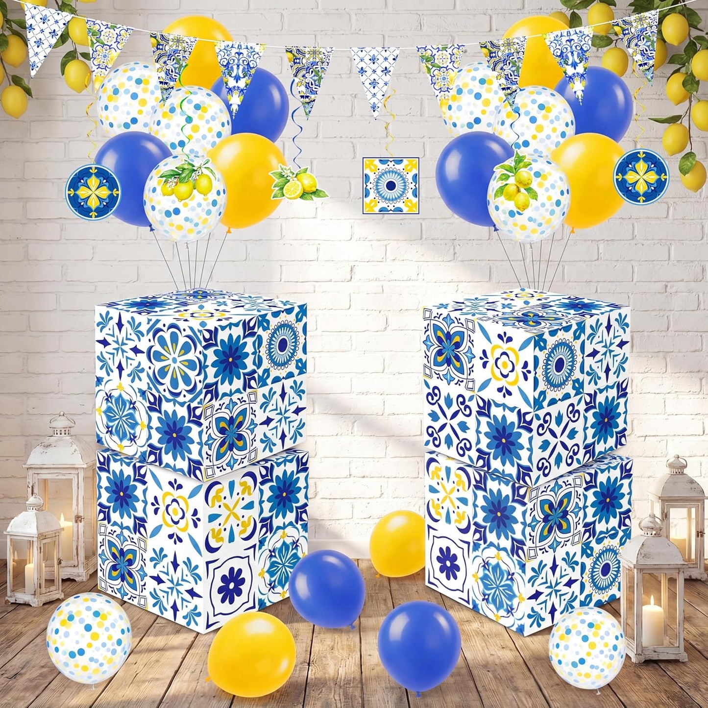 29 Pcs Lemon Amalfi Coast Party Decorations - Capri Blue Yellow Gift Boxes Decor for Mediterranean Bridal Birthday Baby Shower Favors