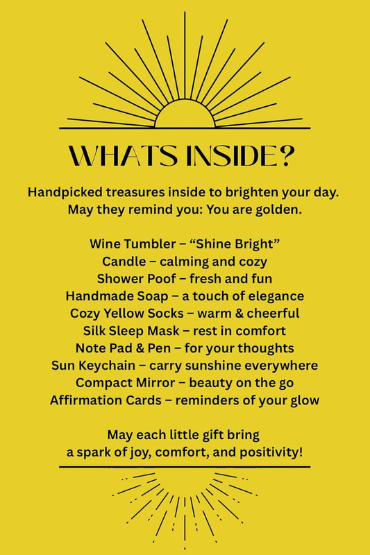 Sunshine Care Package for Women – 10+ Piece Yellow Self-Care Gift Box with Tumbler Cup | Candle | Eye Mask | Cozy Socks | Handmade Soap | & More – Cheer Up, Birthday, Thinking of You Gift Set