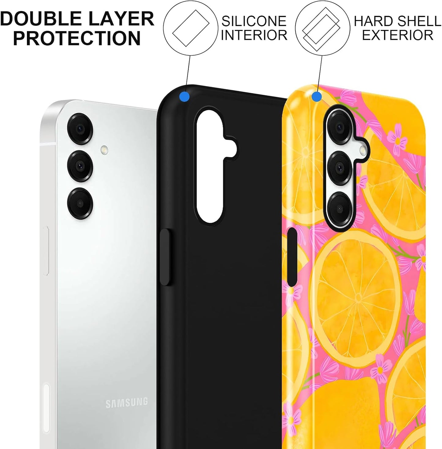 Summer Case for Samsung Galaxy A16 5G Cute Lemons, Aesthetic Flower Fruits Pattern Floral Design Phone Cover, Soft TPU Hard PC Shockproof Protective Shell for Samsung A16 5G 6,7"
