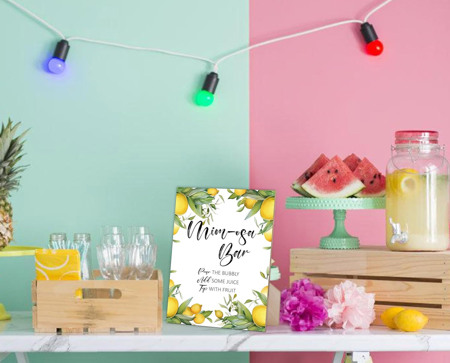 Citrus Lemon Mimosa Bar Sign,Lemon Mimosa Bar Decor,for Wedding Reception & Event Party,Table Centerpieces for Party Event,Bridal Shower Decor,Wedding Party Sign,Wood Signage With Stand,19