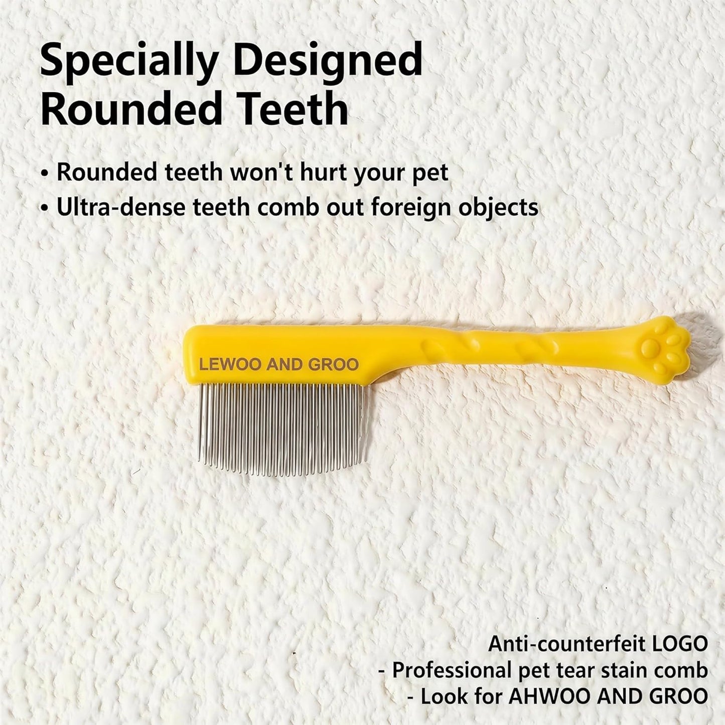 Pet Face Grooming Kit, Curved Tear Stain Comb with Fine Teeth, Round-Tip Safety Scissors, Cat Ear Design, for Dogs and Cats, Yellow, 2-Piece Set (Vibrant Yellow, cat)