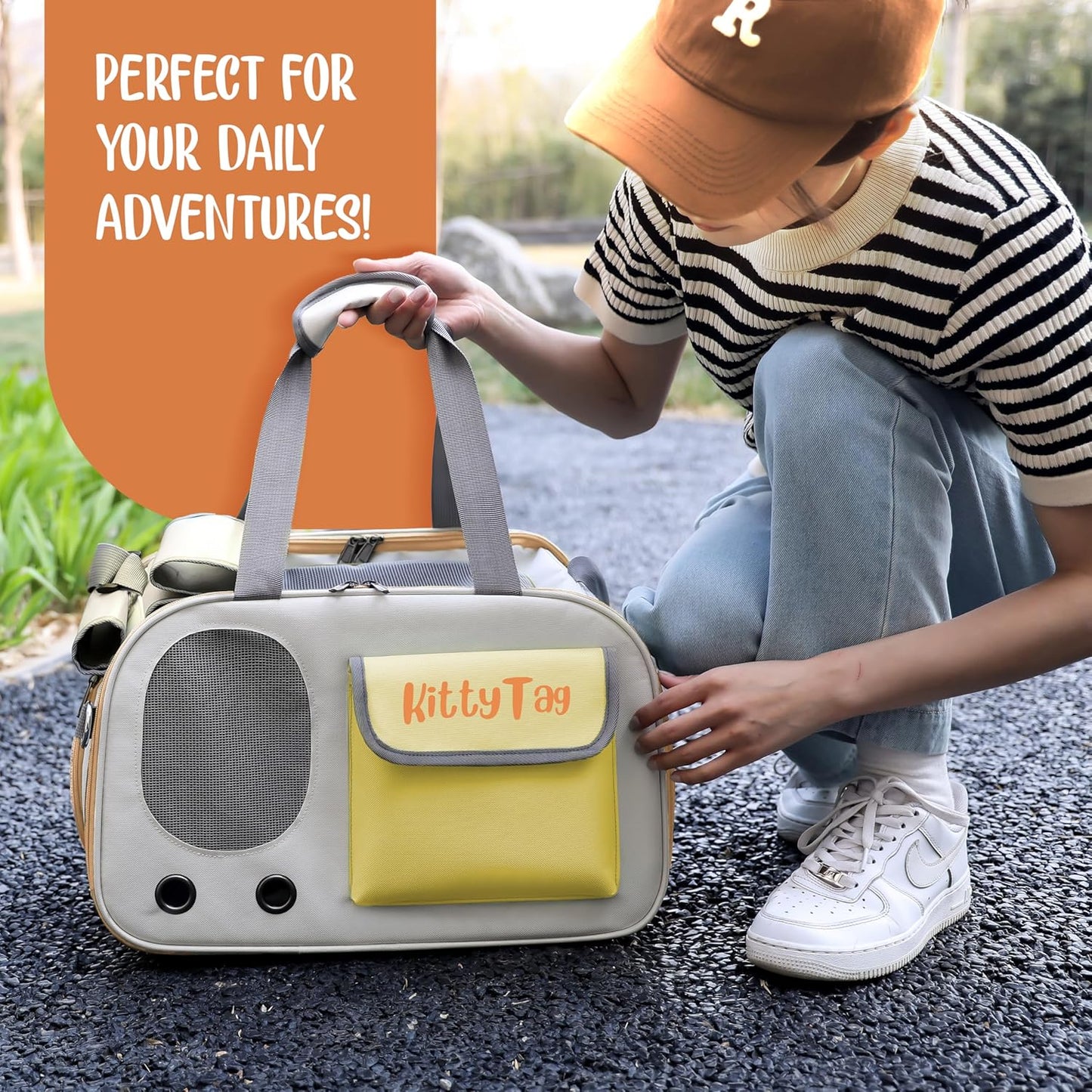 Pet Carrier, Puppy Small Dog Carrier, Cat Carrier Bag, Waterproof Premium PU Leather Carrying Handbag for Outdoor Travel Walking Hiking Shopping (Yellow)