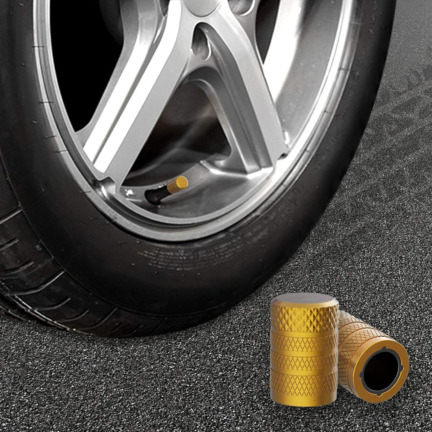 Tire Valve Stem Caps, Aluminum Golden Yellow, 4 Pcs/Pack | Corrosion Resistant, Universal Stem Covers for Cars Trucks Motorcycles SUVs and Bikes