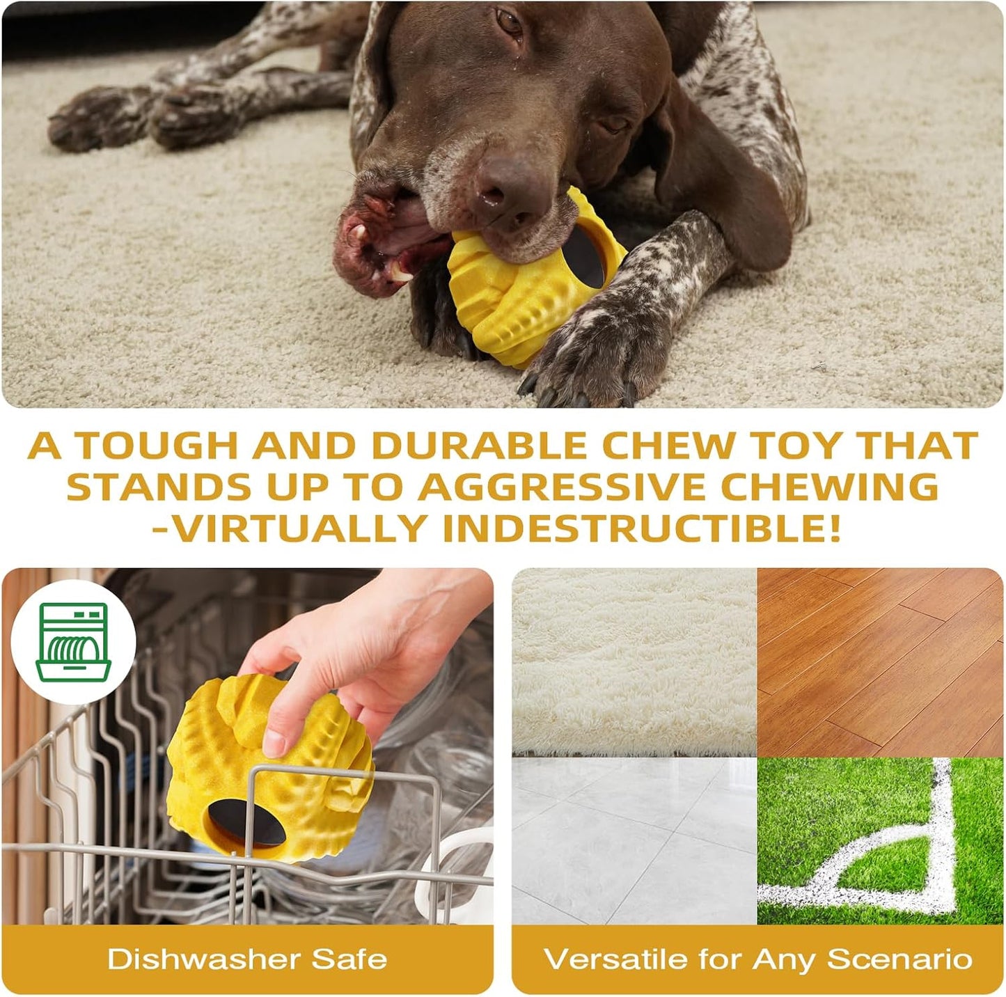 Dog Chew Toy for Aggressive Chewers, Freezable Lick Treat Dispenser, Stuffable Lick Toy, Interactive Enrichment, Long Lasting Puzzle Boredom Buster for Medium & Large Dogs - Yellow Starfish