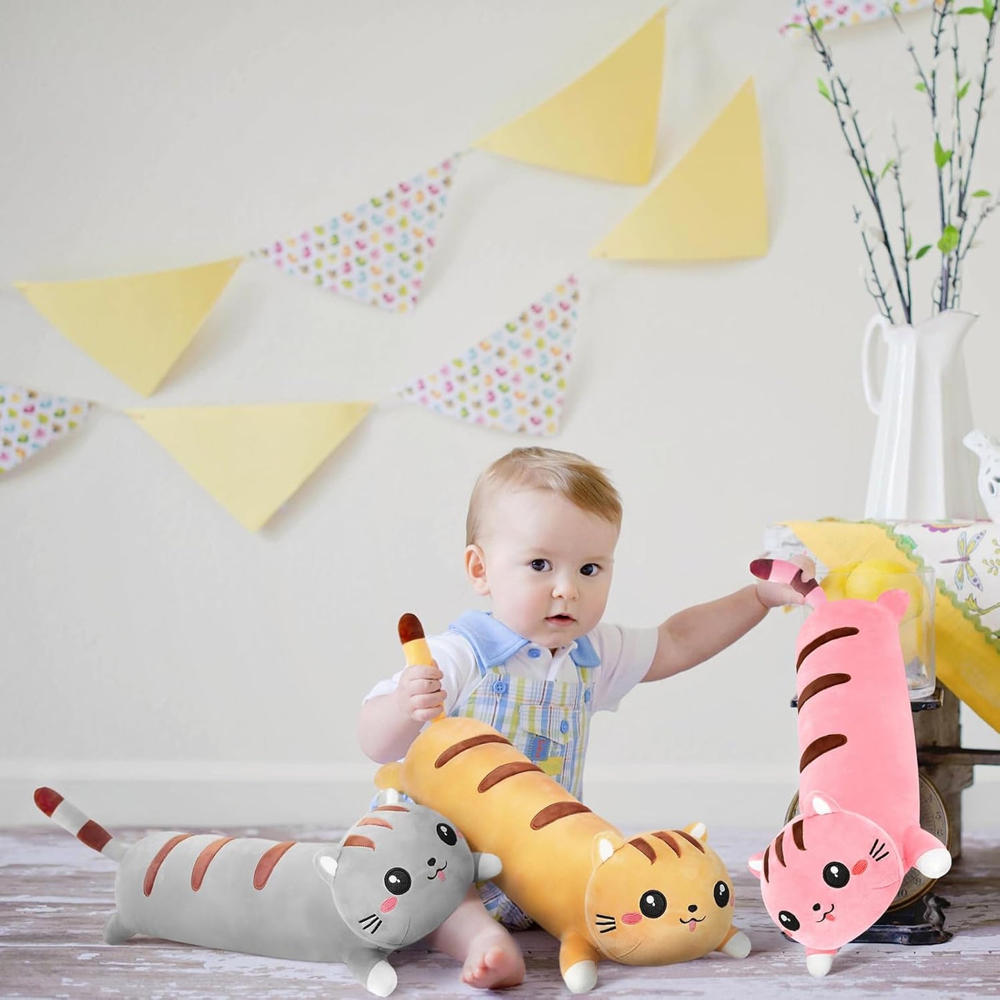 Long Cat Plush Cute Body Stuffed Animal Pillows, Yellow 42 Inch | Soft Cat Plushies Kawaii Room Decor Toy Gift for Kids Cat Lovers
