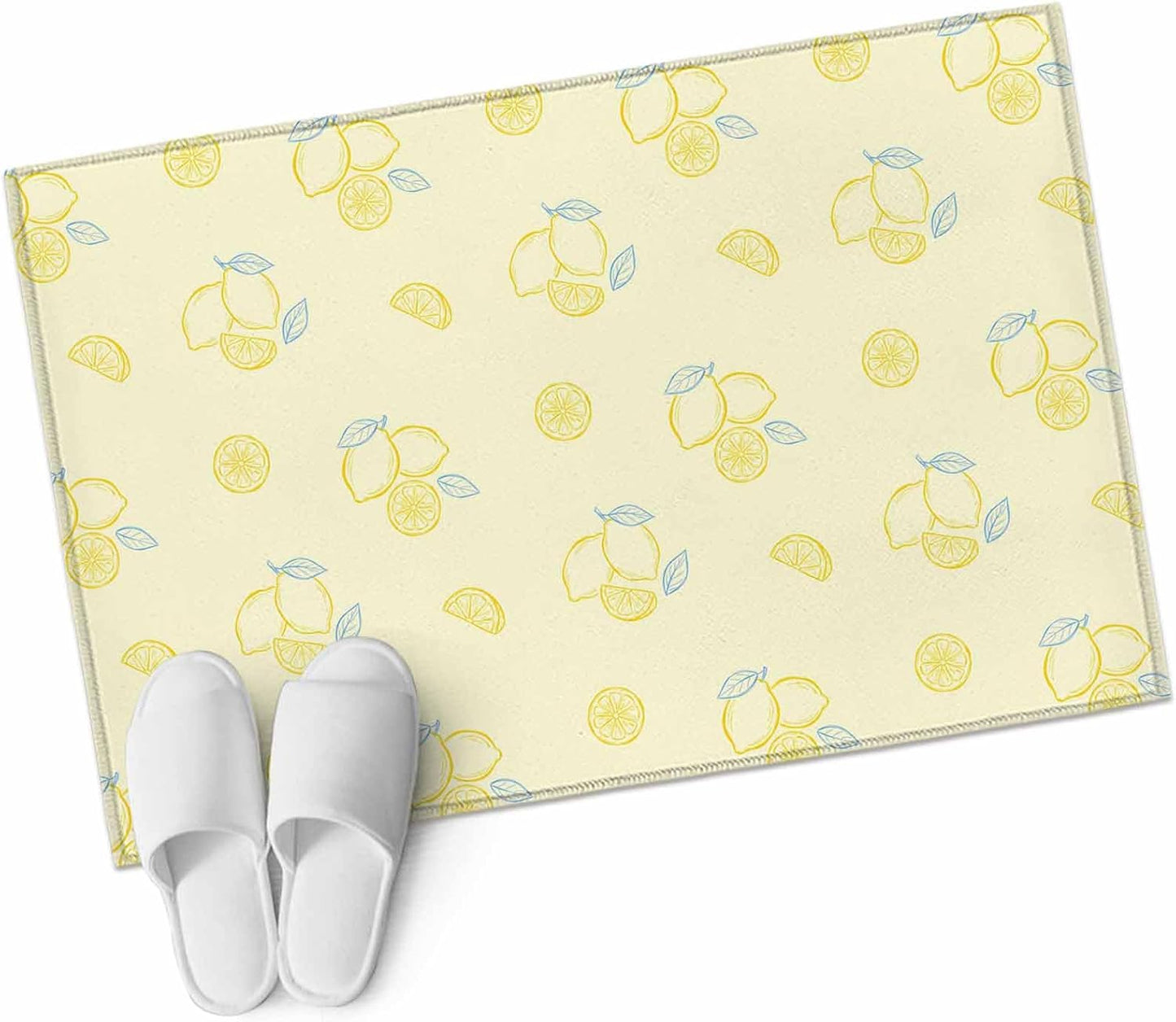 Cartoon Lemons Washable Area Rug 2x3 Summer Fruit Leaf Pastoral Plant Light Yellow Low-Profile Area Rugs with Non Slip Backing Indoor Floor Carpet for Entrance Living Room Bedroom Home Office