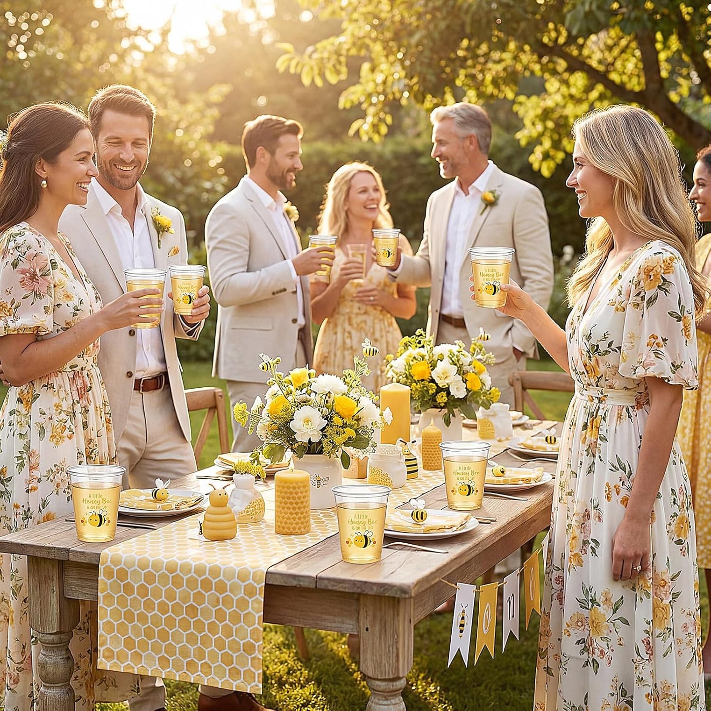 50 Pcs 12oz Bee Baby Shower Party Plastic Cups A Little Honey Bee Is on the Way Disposable Clear Cups for Summer Baby Shower Gender Reveal Supplies Decorations(Yellow)