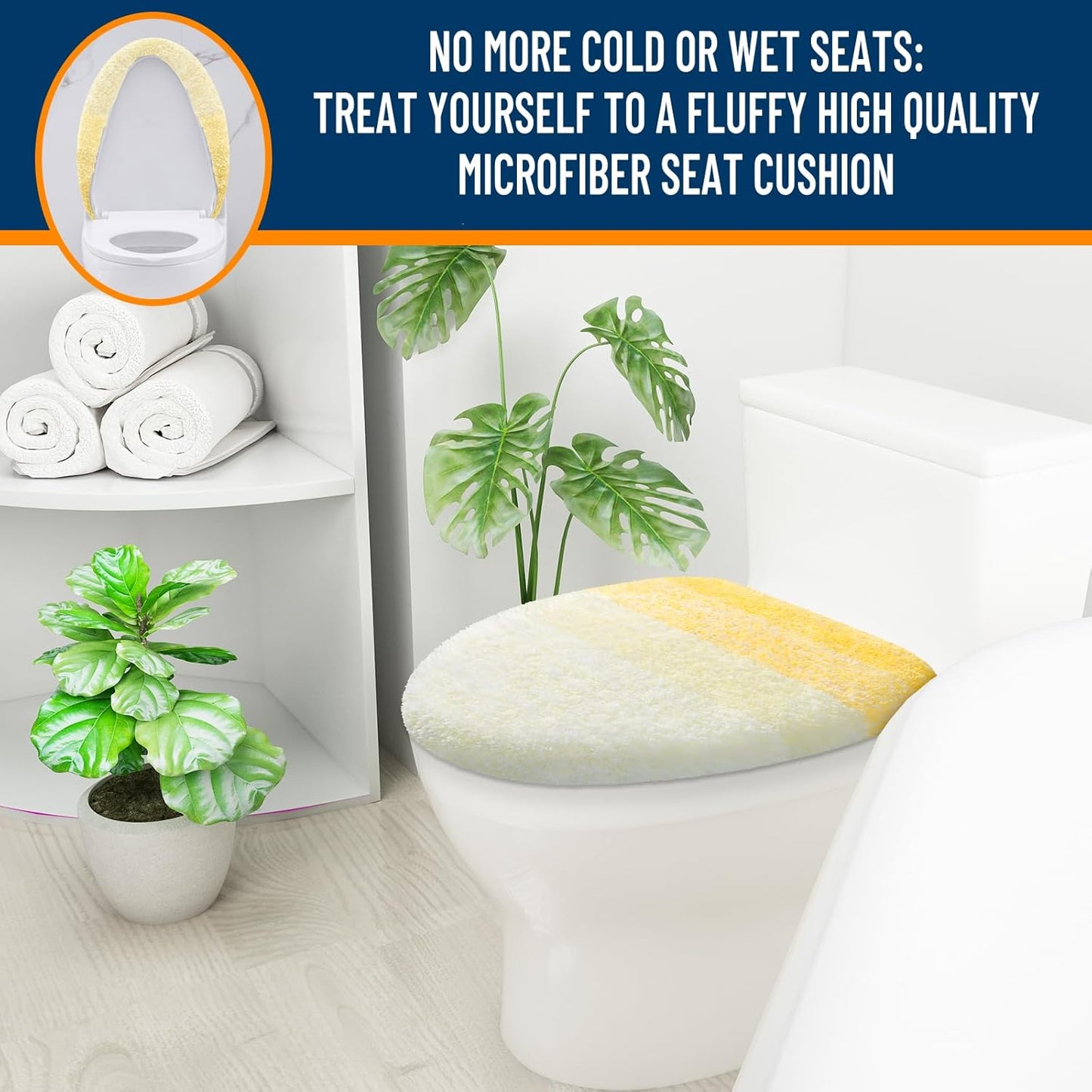 Soft Microfiber Bathroom Toilet Lid Cover, Machine Washable Covers, 17.5x15, Stays in Place Rubber Backing, Fits Most Round, Elongated and Oblong Lids, Accessories Decor, Yellow