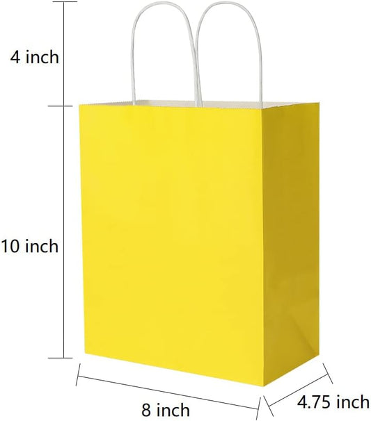 50 Pack 8x4.75x10 Inch Medium Yellow Kraft Paper Bags with Handles Bulk for Birthday Wedding Party Favors Grocery Retail Shopping Takeout Business Goody Craft Gift Bags Sacks, (50pcs Count)