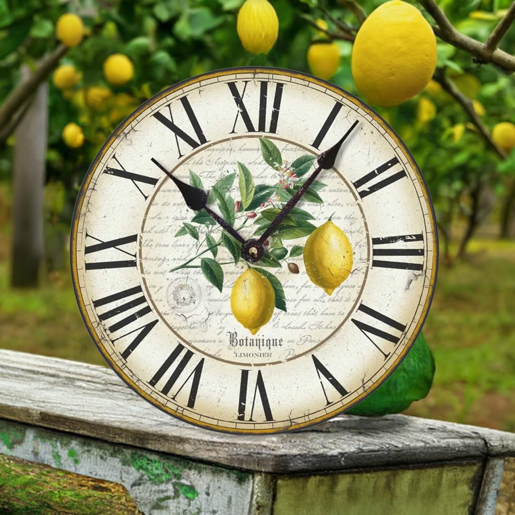 Item C8201 Antique Style 12 Inch Botanical Lemon Kitchen Clock