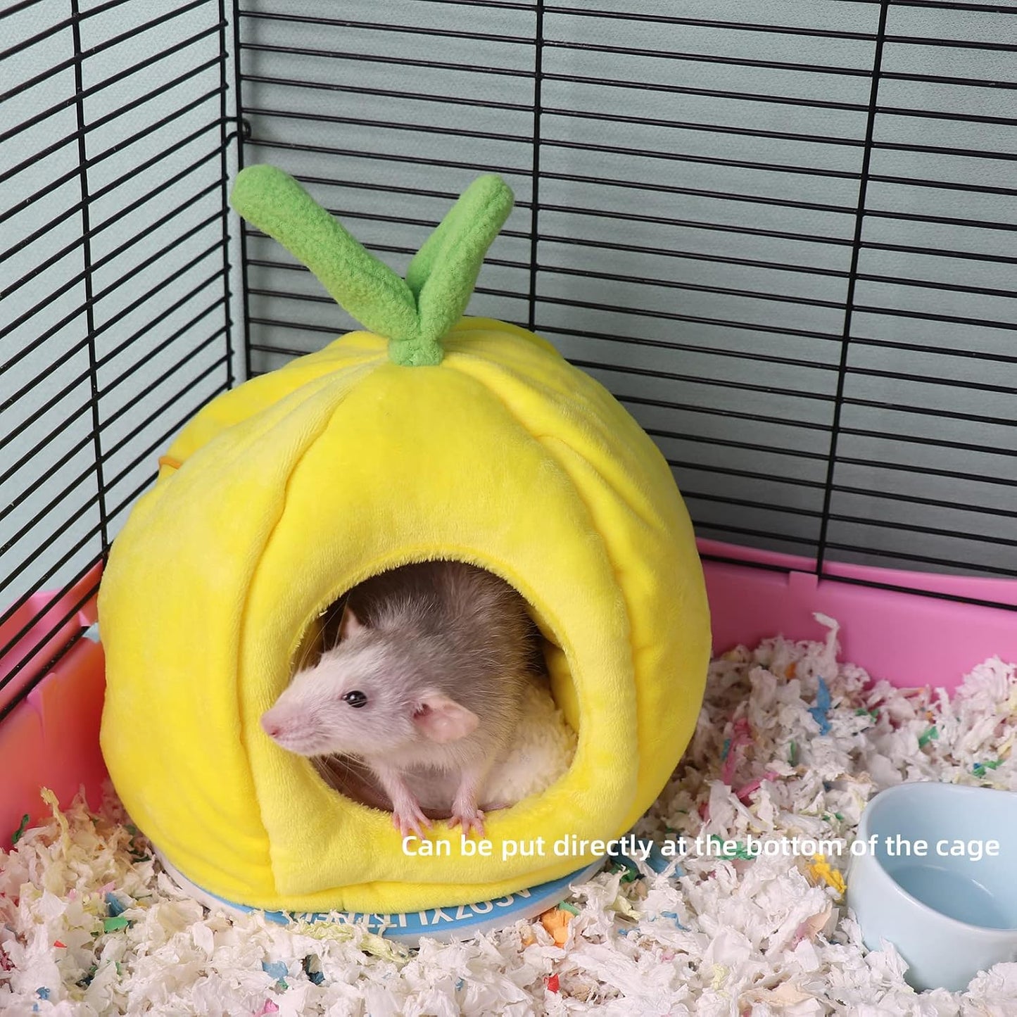 Small Animal Beds, Hamster Bed Cage Accessories Supplies, Rat Hideout Semi-Enclosed Winter Christmas Large Pumpkin Nest for Dwarf Hamsters Gerbils Chipmunks Syrian Hamster and Sugar Glider (Yellow)