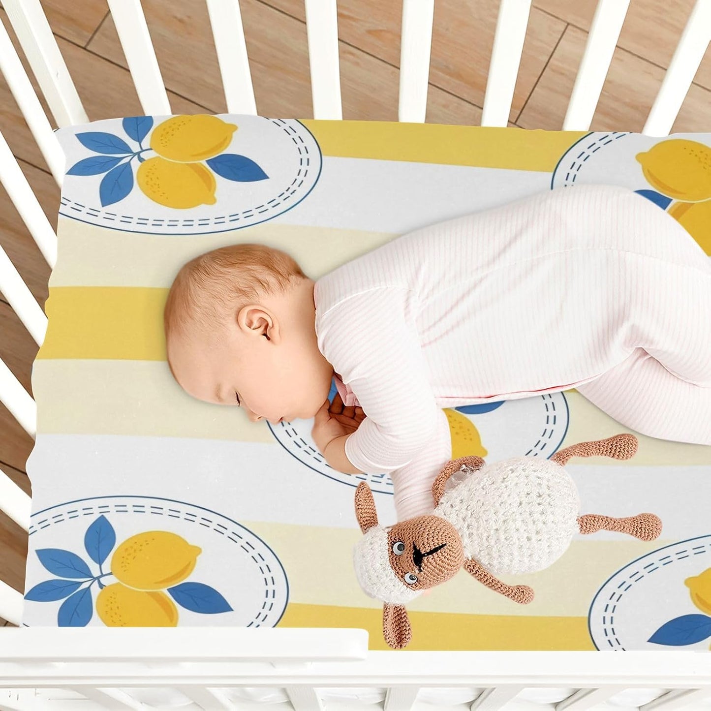 Lemon Yellow Stripe Soft Stretch Playard Sheets, Comfy Breathable Cotton Like Crib Sheets for Boys and Girls, Super Soft Playard Toddler Bed Mattress Fitted for 39”x27”