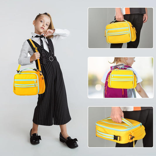 Kids Lunch Box, Yellow-3, Unisex, Polyester, With Insulation, Easy-clean, Multiple Carrying Options, Big Capacity, Lightweight, Quality Guaranteed