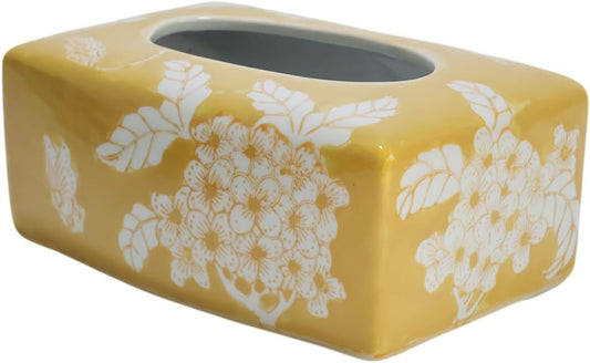 Vintage Yellow Ceramic Rectangular Heavy Facial Tissue Box Cover, Napkin Box Holder Decorative Dresser Accessories for Bathroom, Vanity, Kitchen Countertop, Bedroom Night Stands, Office Desk Top