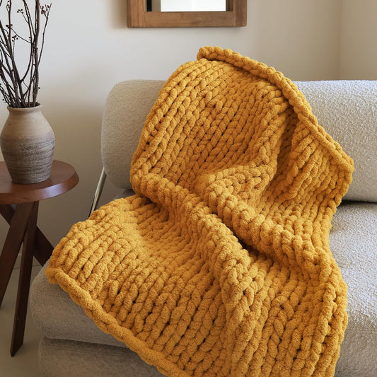 Jumbo Chunky Yarn for Hand Knitting - Super Thick Chenille Chunky Yarn for Crocheting - Extra Soft Bulky Fluffy Blanket Big Yarn 8 Jumbo Pack (26yds,8 oz Each Skein) Mustard Yellow