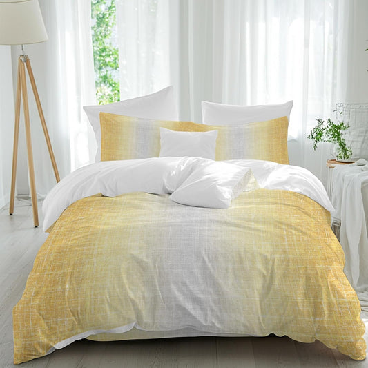 Vintage Lemon Yellow Gray Duvet Cover Twin Size Bedding Set 4 Pieces, 1 Comforter/Quilt Cover and 2 Pillow Covers with Zipper Closure, 1 Bed Printed Flat Sheet Abstract Linen Texture Modern