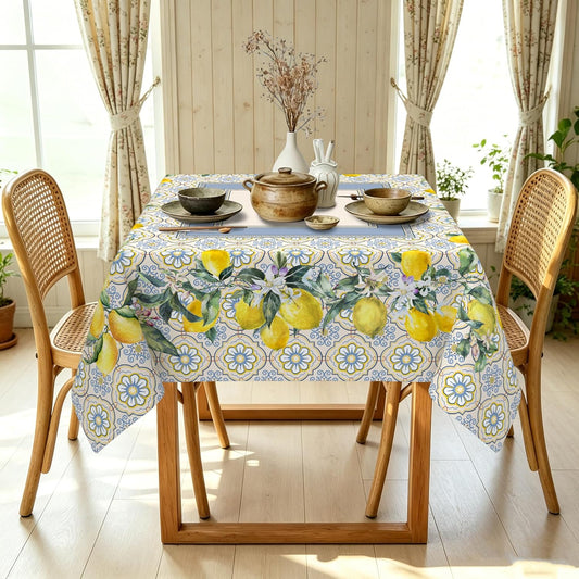 Yighty Square Lemon Tablecloth 70x70 Inch, French Lemon Country Farmhouse Spring Summer Waterproof Wrinkle Resistant Washable Tablecloth for Indoor and Outdoor, Holiday Kitchen Restaurant and Party