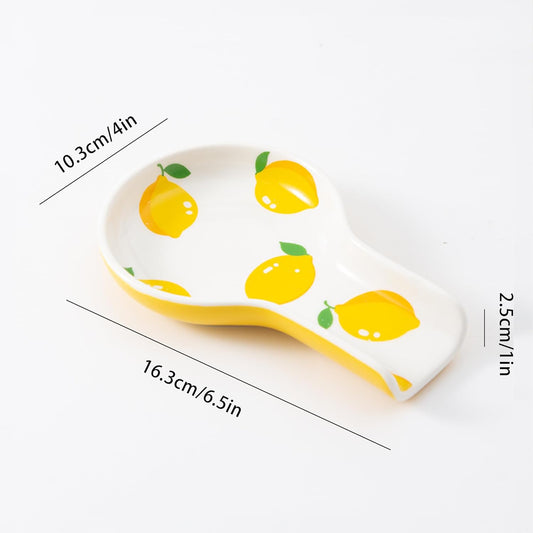 Porcelain Fruit Spoon Rest, Ceramic Utensil Rest for Stove & Countertop, Cute Spoon Holder, Ideal Gift for Housewarming, Mother's Day and Valentine’s Day (lemon)