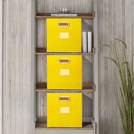 Cube Storage Bins,13 inch Storage Bin,4-Pack Yellow Storage Boxes with Dual Metal Handles for Organizing Shelves,Closet,Nursery,Home