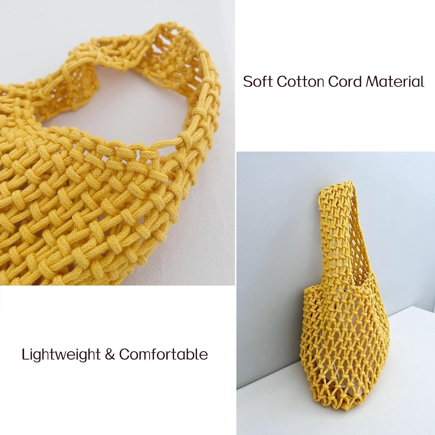 Mini Clutch Handbag Fishing Net Bucket Bag Cotton Rope Crochet Drawstring Woven Beach Bag Small Tote for Women Girls