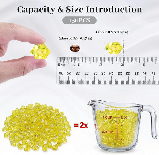 Yellow Fake Ice Rocks, 150 PCS Acrylic Crystal for Vase Fillers | Fake Diamonds for Table Centerpieces Birthday Party Decor, Fish Tanks Decor Table Scatter DIY Craft Supplies