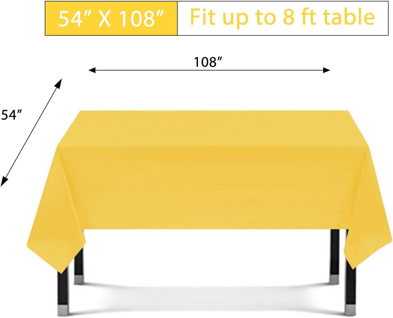 3 Pack Premium Yellow Plastic Table Cloth Disposable Tablecloth 54 x 108 in - Waterproof Plastic Tablecloths for Rectangle Tables Up to 8 Ft - Party Table Cloths Disposable