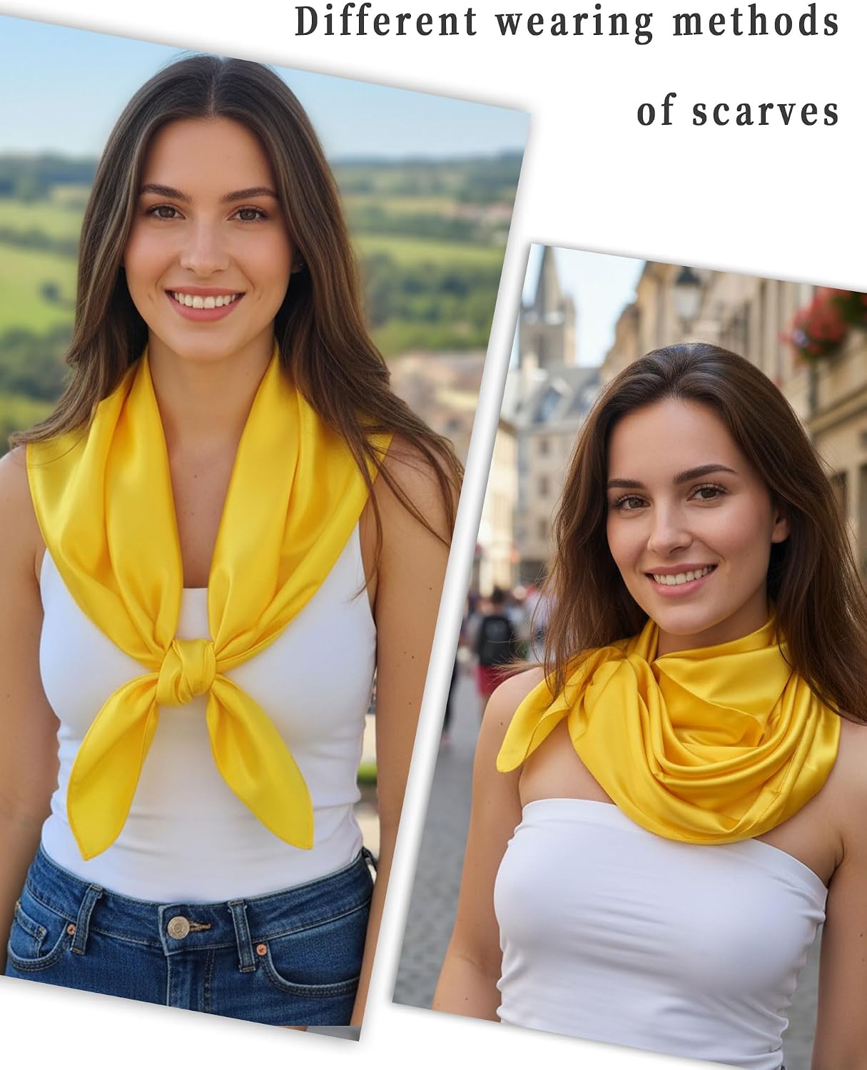 Women 35“ Large Satin Scarf Solid Color Silk Feel Square Wraps Big Hair Bandanas 90cm Headscarf Necktie