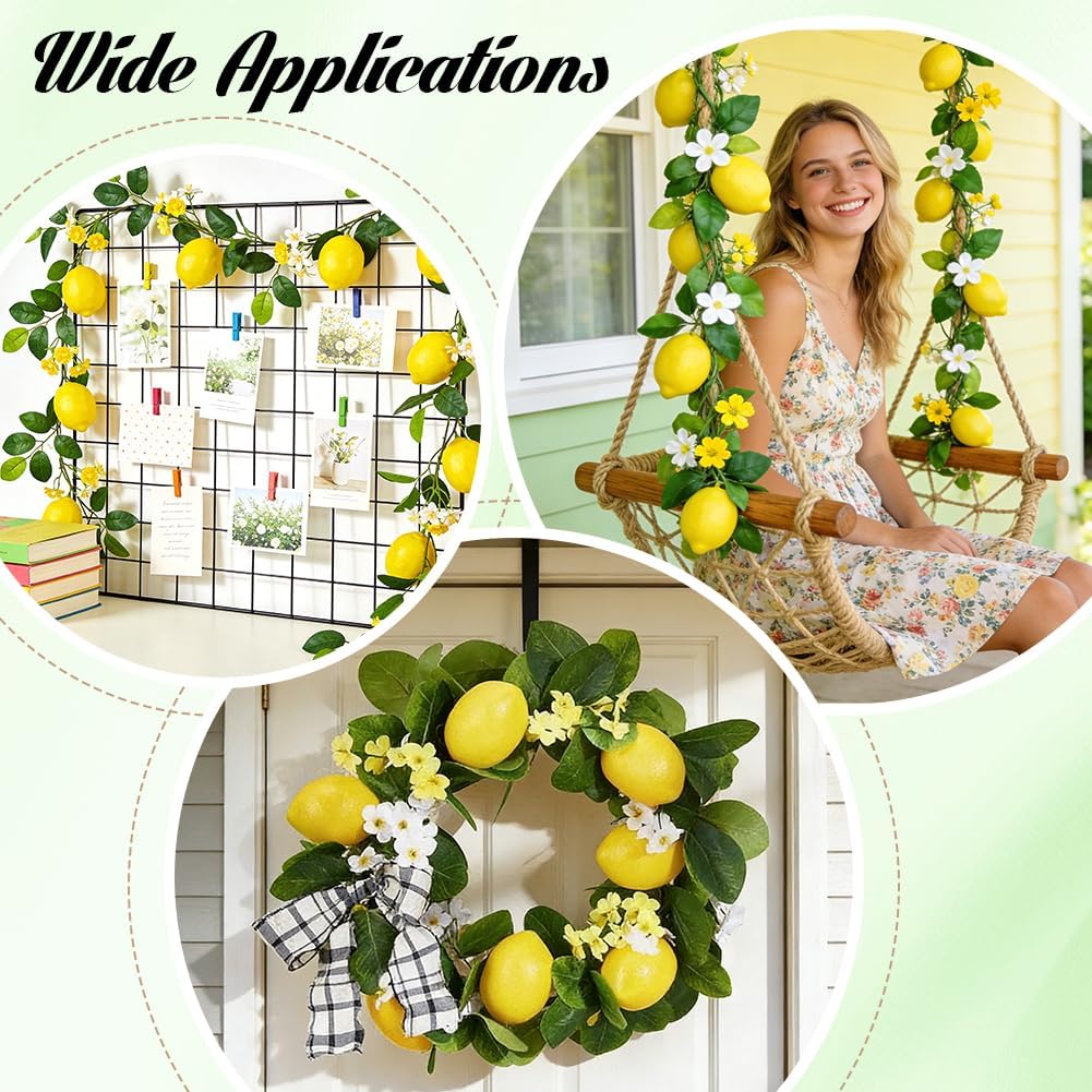 2Pcs 63.8 inch Artificial Lemon Garland Lemon Wreath Decor Lemons Wedding Garland, Yellow Lemons Vines Garlands for Door Garlands Wreath for Kitchen Party Table Wedding Decor Wall