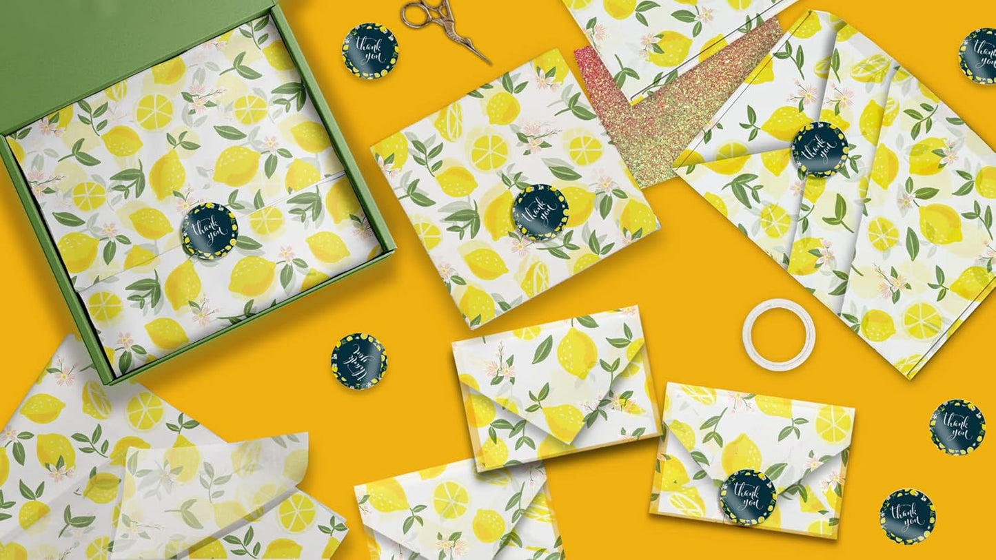 Bulk Elegant Summer Lemons Tissue Paper Wrapping Gift Bags, Crafts DIY Project Party Decorations Packaging - Creative Uses for Wedding Birthday & Holiday Events - 24 Sheets 20"x30"