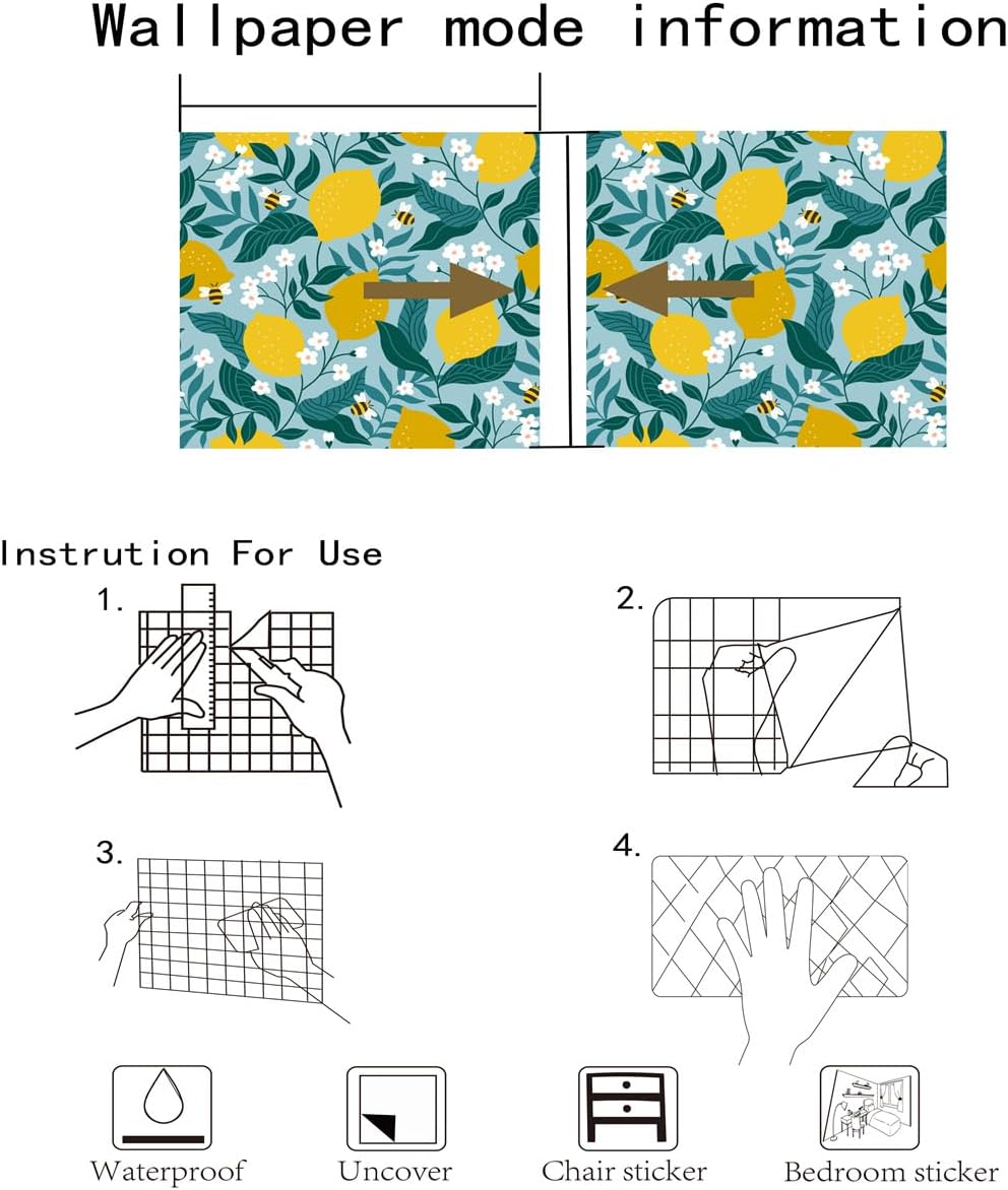 Peel and Stick Wallpaper Lemon and Bee Decor Self Adhesive 17.7×118