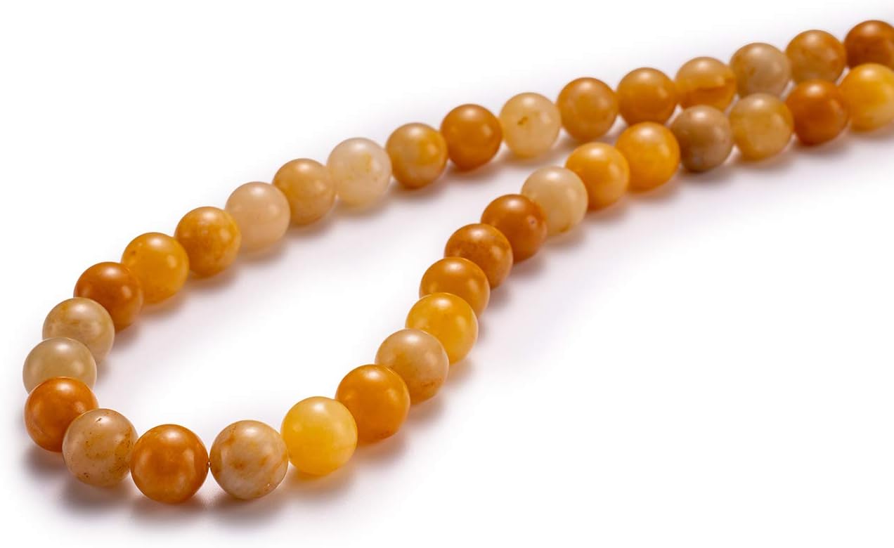 Natural Yellow Jade Stone Round Loose Semi Gemstone Beads for Jewelry Making 10MM 38PCS