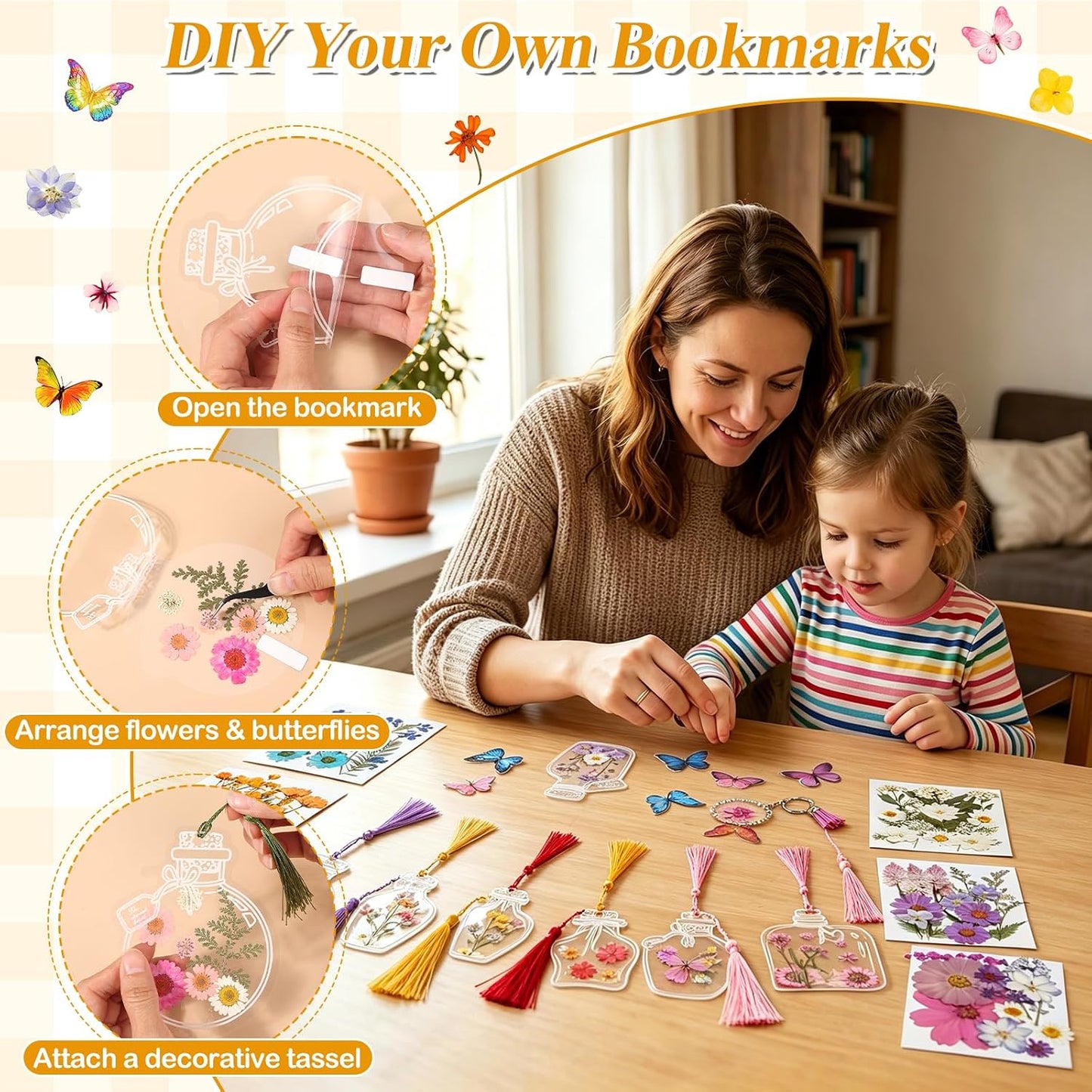 Dried Flowers for Crafts, 331 PCS Dried Pressed Flower Butterfly Stickers with Tweezers Real Natural Pressed Dried Florals Leaves for Resin, Jewelry, Card Making, Soap,Candles, Nail Art, Scrapbooking