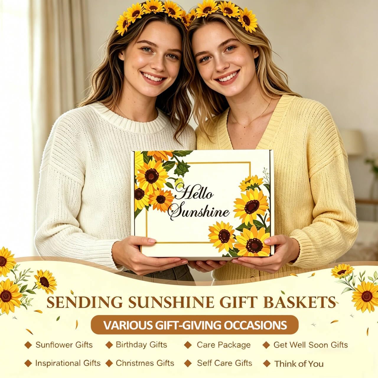 Sunflower Birthday Gifts for Women Self Care Gift - 18Pcs Get Well Soon Sympathy Gift Basket Sending Sunshine Unique Spa Gifts Box for Women Care Package, Mothers Day Gifts for Mom Wife Sister Friends