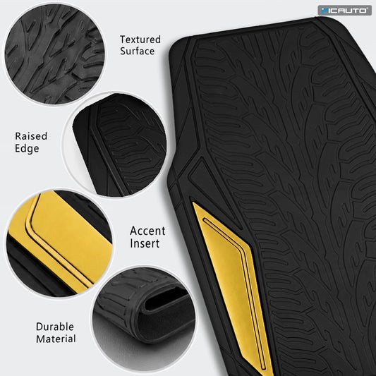 Rubber Floor Mats, Yellow Aluminum Film with Colorful Piping Floor Mats for Cars, Car Mats with Non-Slip Backing, All-Weather Protection, Trim-to-Fit Liner for Cars, SUVs, Trucks, Vehicles