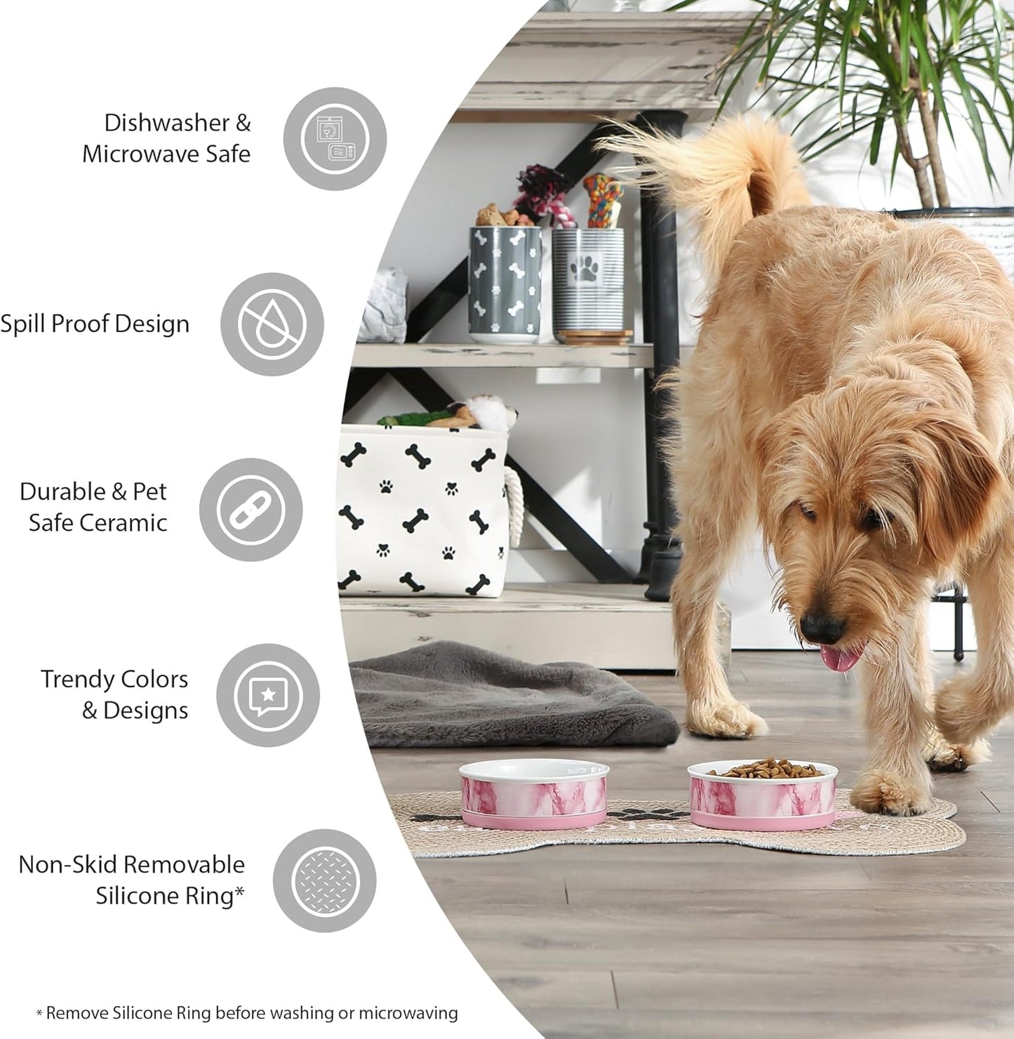 Ceramic Food Bowls, Non-Slip & Dishwasher Safe, Medium Set, 6x2 Terrazzo