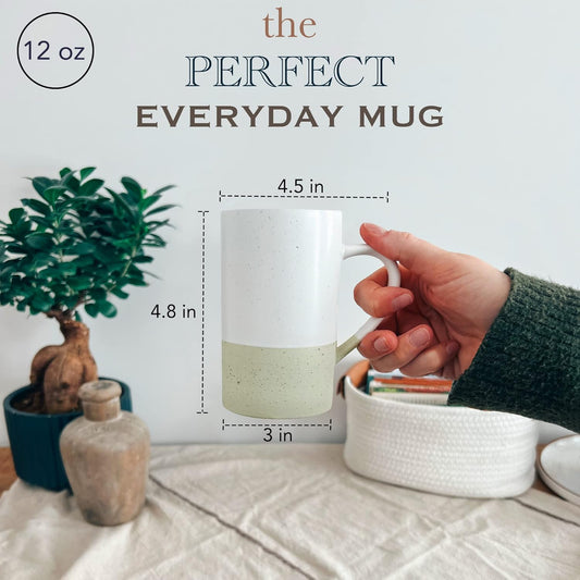Ceramics 12oz Coffee Mug Set of 4 - Ceramic Tea Cups with Handle - Microwave and Dishwasher Safe, Perfect For Cup or Mug Lovers - Rustic Matte Glaze, Modern Design Mugs - Assorted Colors