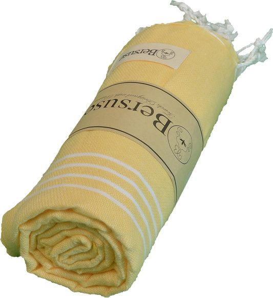 Beach Towels Peshtemal Turkish Towels Anatolia Collection Premium Turkish Beach Towel, 100% Cotton, Large, Quick-Dry, Sand-Free, Lightweight - 37x70 Inches, Yellow