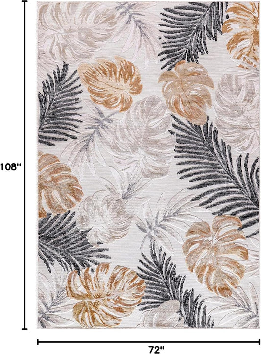 CAMILSON Indoor Outdoor Rug, Yellow 6โx9โ Leaf Tropical Botanical Area Rugs for Indoor and Outdoor patios, Easy-Cleaning Non-Shedding Living Room, Garden and Kitchen Washable Outside Carpet (6x9)