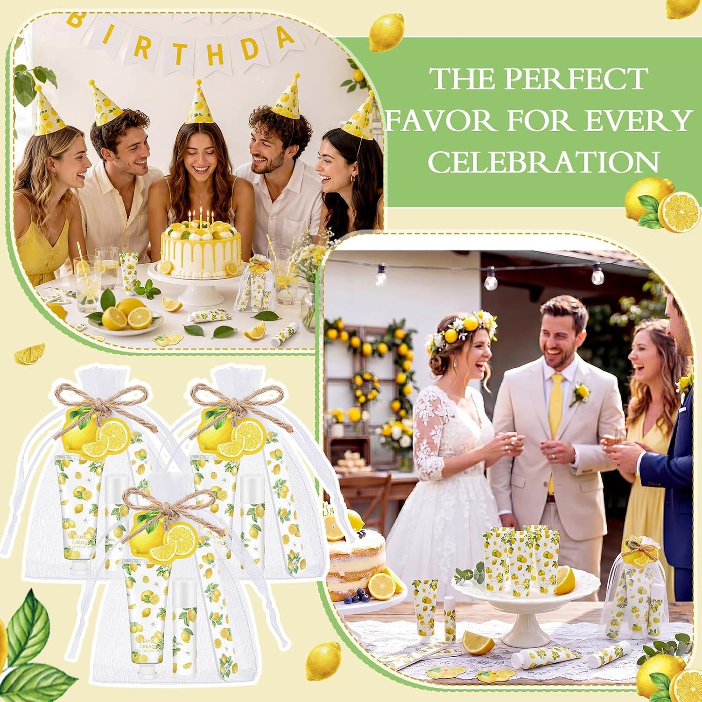 24 Sets Lemon Hand Cream and Lip Balm Bridal Baby Shower Party Favors Bulk Summer Lemon Travel Size Hand Lotion Lip Balm Nail File Gifts Set Bridal Shower Wedding Party Supplies for Guests