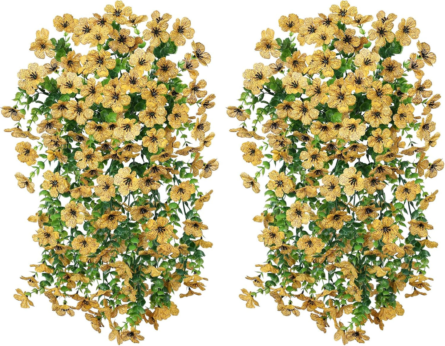 Artificial Flowers Fall Faux Outdoor Outside Plants, 2 PCS Fake Silk UV Resistant Look Real Yellow Daisy Trailing Vines for Front Door Porch Planter Urn Patio Balcony Decoration