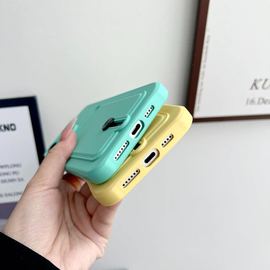 Push Card Bag Slot Holder Wallet Phone Case for iPhone 16 15 14 11 12 13 Pro Max Plus Shockproof Soft Matte Silicone Back Cover(for iphone14pro(6.1")/Yellow)