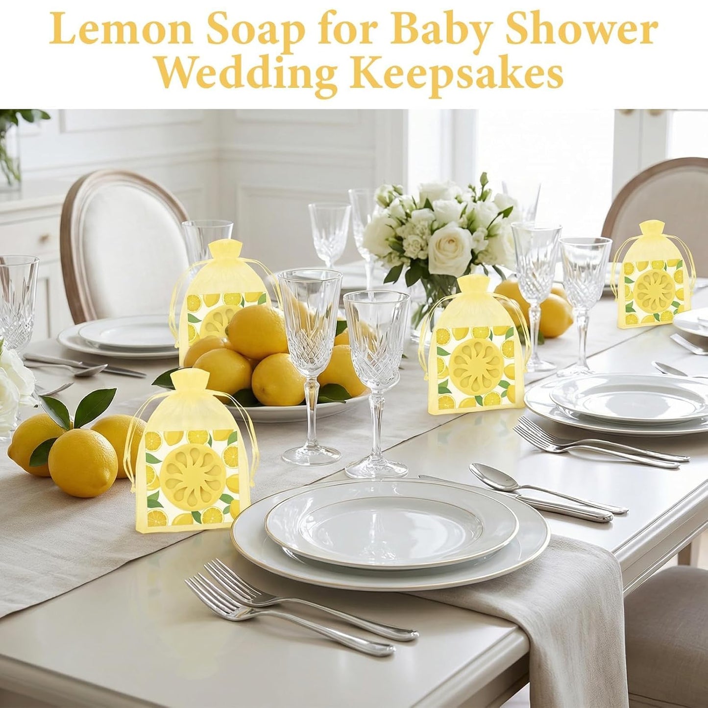 Set of 50 Lemon Soap Mini Bridal Shower Favors,Lemon Shaped Soap Big Squeeze Wedding Gifts with Card and Yellow Bag Lemon Soap Gift for Guest Bridal Party Decorations Baby Shower Favors,with Fine foam